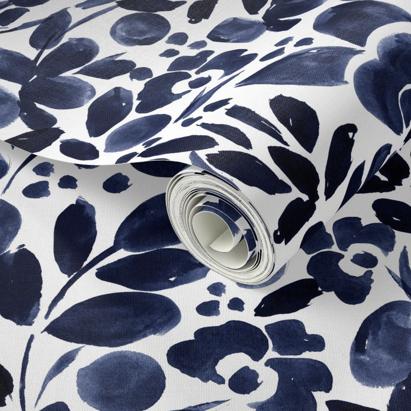Floral Wallpaper Navy Floral Medium by Crystal Walen - Etsy