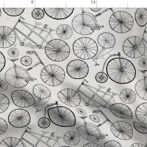 Bicycle Fabric -Monochrome Vintage Bicycles On Soft Grey Big By Tigatiga- Vintage Bike Home Decor Cotton Fabric By The Yard With Spoonflower