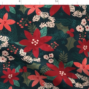 Holiday Red Floral Poinsetta Christmas Fabric - Holiday Floral By Jenflorentine - Holiday Cotton Fabric By The Yard With Spoonflower