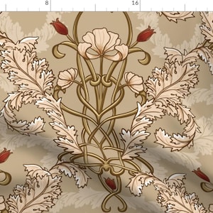 Neutral Damask Fabric - Neutral Art Nouveau by whimsical_brush - Art Nouveau Vintage Victorian Earth Tones Fabric by the Yard by Spoonflower