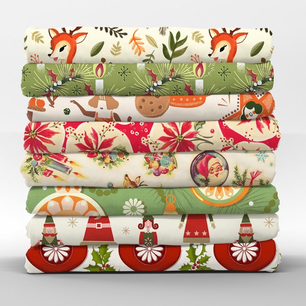 Vintage Christmas Cotton Fat Quarters - Midcentury Modern Retro 1950s Holidays Collection Petal Quilting Cotton Mix & Match by Spoonflower