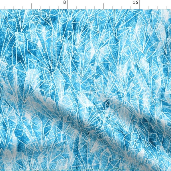 Ice Crystals Fabric - Ice Crystals In Winter By Vo Aka Virginiao - Ice Crystals Bright Aqua Blue Cotton Fabric By The Yard With Spoonflower