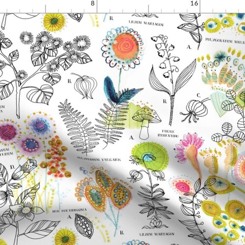 Watercolor Botanical Fabric Multiflorum by Snowflower Etsy