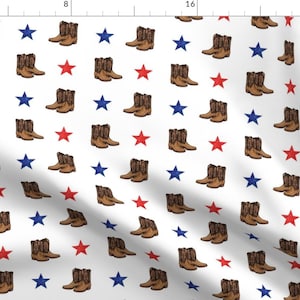 Boots Fabric - Cowboy Boots Red Blue Stars By Littlearrowdesign - Cowgirl Boot Country America Cotton Fabric By The Yard With Spoonflower Bild 1