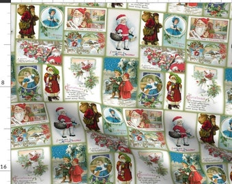 Multicolor Fabric - Vintage Christmas Cards by peacoquettedesigns -  Christmas Santa December Santa Claus Fabric by the Yard by Spoonflower