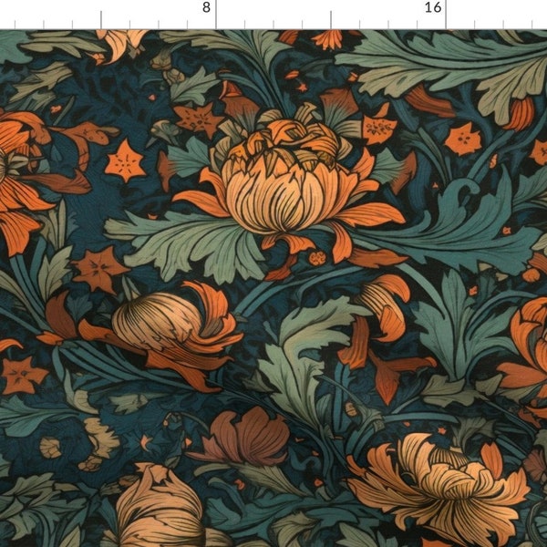 Green Fabric - Baroque Floral Acanthus by maria_marinova -  Floral Dark Vibrant Art Nouveau Baroque Fabric by the Yard by Spoonflower