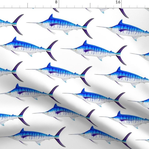 Sport Fishing Fabric - Blue Marlin by combatfish -  Saltwater Marlin Billfish 8in Scale Nautical Fabric by the Yard by Spoonflower