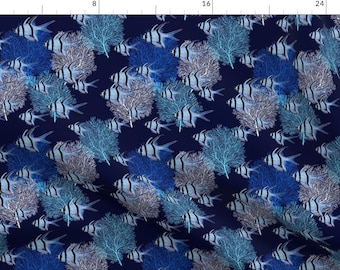 Coral Reef Blue Fish Fabric - Banggai Cardinalfish Galore (Navy) By Helenpdesigns - Coral Reef Cotton Fabric By The Yard With Spoonflower