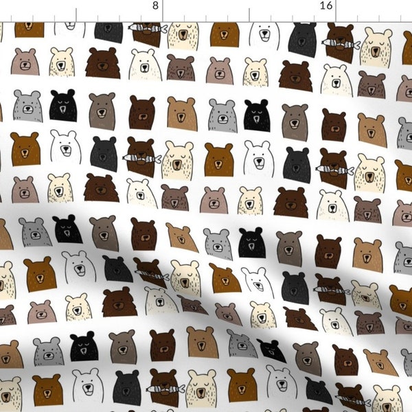 Woodland Bear Fabric - Bears By Heatherdoucette - Bear Animal Nursery Cartoon Brown Black White Cotton Fabric By The Yard With Spoonflower