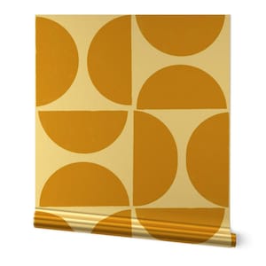 Mustard Gold Gold or Silver Metallic Wallpaper - Half Moon Mustard by latheandquill - Mid Century Modern Wallpaper Roll by Spoonflower
