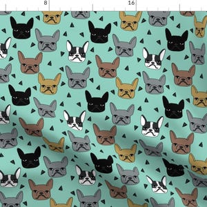 French Bulldog Fabric - Frenchie // Mint French Bulldog Dog Breed Fabric By Andrea Lauren- Cotton fabric by the yard with Spoonflower