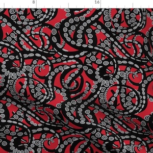 Black And Red Octopus Fabric - Tangled By Vo_Aka_Virginiao - Red Sea Monster Tentacles Cotton Fabric By The Yard With Spoonflower
