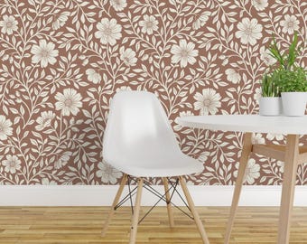 Rustic Farmhouse Peel and Stick Wallpaper - Floral Cottagecore Boho - Removable Wall Decor Art - Cabincore Floral by little_forest_atelier