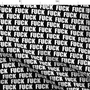 Profanity Fabric - F-Word White Block Text on Black Punk Rude Funny Novelty By La Bricoleuse - Cotton Fabric By The Yard With Spoonflower
