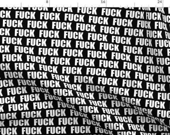 Profanity Fabric - F-Word White Block Text on Black Punk Rude Funny Novelty By La Bricoleuse - Cotton Fabric By The Yard With Spoonflower
