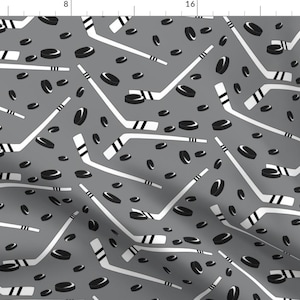 Hockey Fabric - Hockey By Pamelachi - Hockey Sticks Pucks Gray Black White Sports Boy Room Decor Cotton Fabric By The Yard With Spoonflower