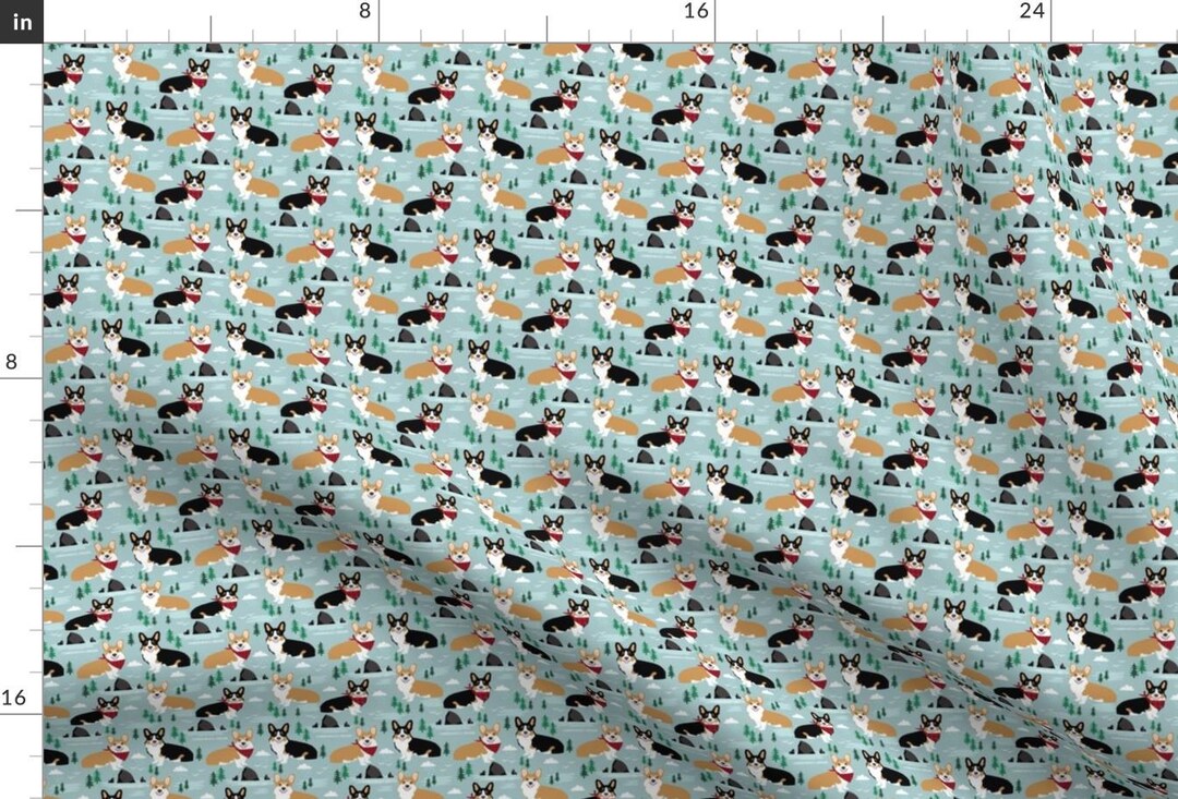 Camping Corgis Fabric - Corgi Cannon Beach Corgi and Tricolored Corgis ...