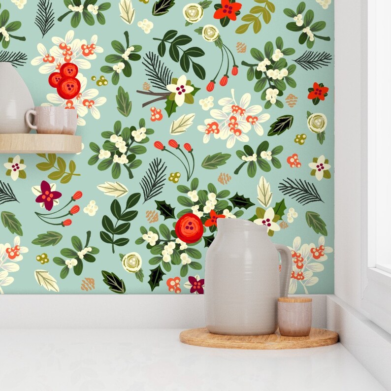 Vintage Wallpaper Vintage Ditsy Mistletoe by Ginamayes - Etsy