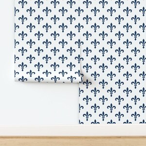 Gothic Wallpaper - Fleur De Lys Blue And White By Peacoquettedesigns - Custom Printed Removable Self Adhesive Wallpaper Roll by Spoonflower image 4