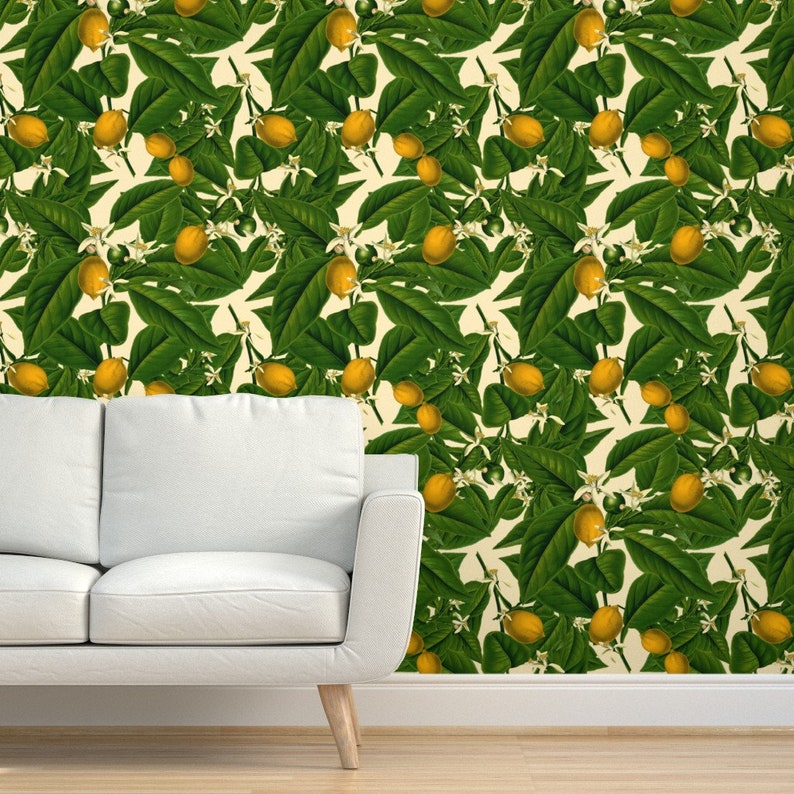 Lemon Wallpaper Lemon Botanical by Peacoquettedesigns Etsy