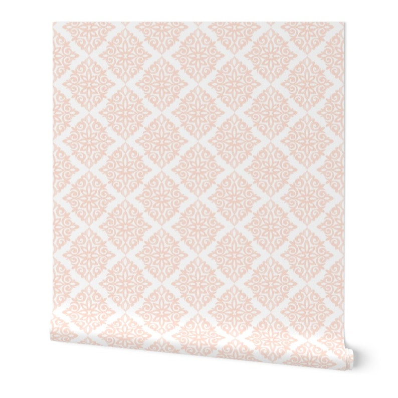 Pink Damask Wallpaper Modern Damask Blush Pink by Sugarfresh Etsy