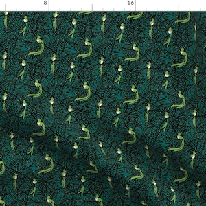 Quetzal Bird Fabric - Quetzales Green Deep Pine By Kheckart - Tropical Mexican Jungle Bird Cotton Fabric By The Yard With Spoonflower