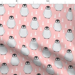 Baby Penguin Fabric - Penguins With Triangle Trees Pink By Lilcubby - Penguin Baby Girl Nursery Cotton Fabric By The Yard With Spoonflower