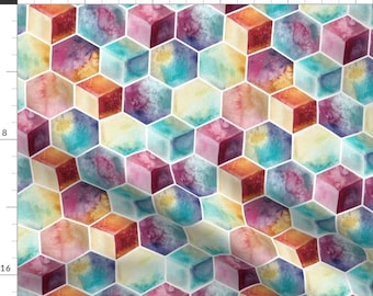 Watercolor Hexagons Fabric - Watercolor Hexagons By Marta Strausa - Watercolor Hexagons Geometric Cotton Fabric By The Yard With Spoonflower