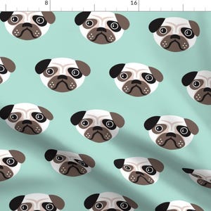 Dog Fabric - Pug The Blue Puppy Illustration Kids Pattern Fabric By Little Smile Makers - Dog Fabric with Spoonflower - by the yard