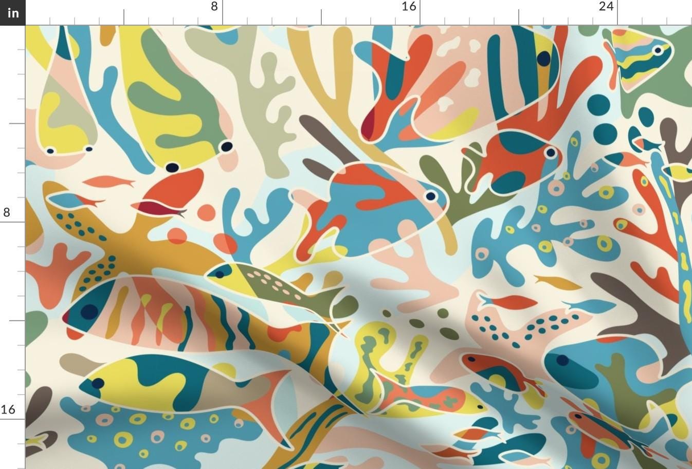 Bright Coastal Fabric - Retro Coral Reef by roochita - Underwater Starfish Nautical Fish Beach Ocean Fabric by the Yard by Spoonflower