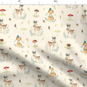 Deer Fabric - Watercolor Baby Deer And Fox By Peace Shop Woodland Baby Nursery Flowers - Deer Cotton Fabric By The Yard With Spoonflower