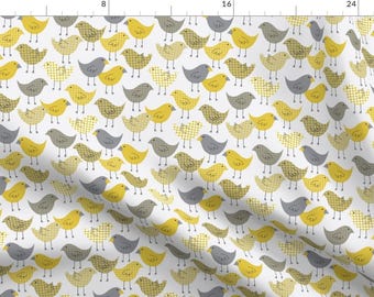Birds Fabric - Patterned Birds By Cottonstitchesco - Yellow Gray Spring Wings Flying Patchwork Cotton Fabric By The Yard With Spoonflower