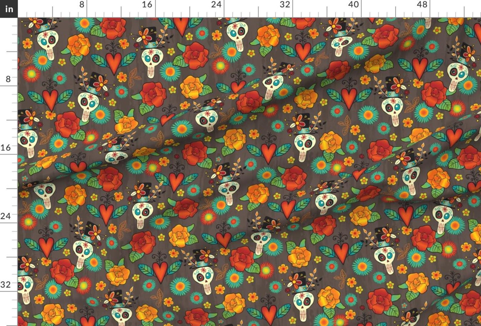 Skull Fabric - Dia De Los Muertos by Jennartdesigns - Skull Day of the ...