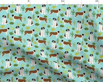 Succulent St Bernard Fabric - Saint Bernard Dog Breed Cactus Cacti By Petfriendly - Cactus Dog Cotton Fabric by the Yard with Spoonflower
