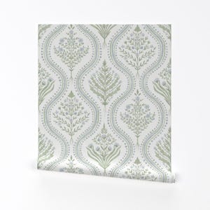 Botanical Ogee Removable Peel and Stick Wallpaper - Large Scale Pastel Blue Green - Wall Art Wall Decor - Soft Paisley by danika_herrick