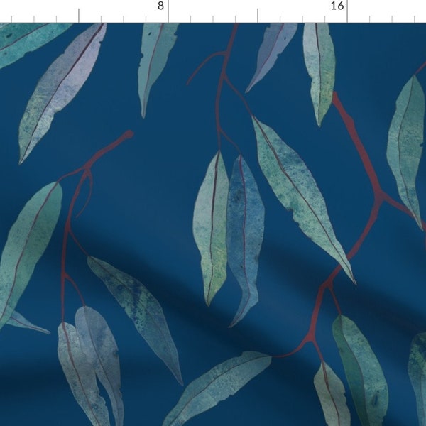 Eucalyptus Fabric - Eucalyptus Leaves On Blue /2/ By Lavish Season - Eucalyptus Leaves Plant Blue Cotton Fabric By The Yard With Spoonflower