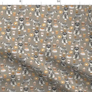 Schnauzer Dogs Fabric - Schnauzer Coffee Dog Breed Fabric Greige By Petfriendly - Schnauzer Cotton Fabric By The Yard With Spoonflower