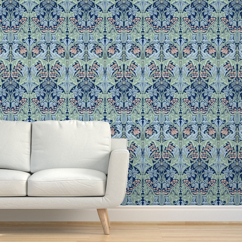 Floral Wallpaper Bluebell/columbine by Chantal Pare Blue - Etsy
