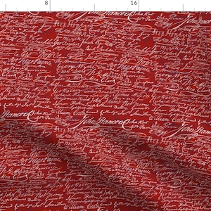 Signers Of The Declaration Of Independence Fabric - Patriotic Red By Peacoquettedesigns - Script Cotton Fabric By The Yard With Spoonflower