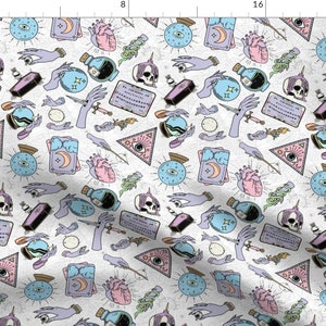 Witchy Magic Fabric - Occult Happenings by criticalfabric - Pastels Lavender Witch Tarot Occult Halloween Fabric by the Yard by Spoonflower