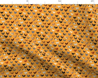 Chicken Fabric - Chicken Breeds By Petfriendly - Orange Brown Farm Animals Rooster Hens Farmhouse Cotton Fabric By The Yard With Spoonflower