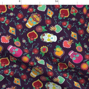 Day of the Dead Fabric- Dia De Los Muertos Purple by Katebillingsley ...