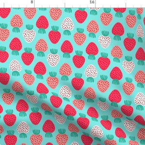 Strawberries Fabric - Strawberries By Kristinnohe - Strawberries Cute Fruit Food Summer Kids Blue Cotton Fabric By The Yard With Spoonflower