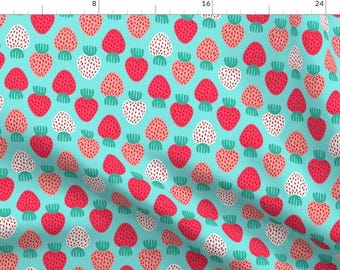 Strawberries Fabric - Strawberries By Kristinnohe - Strawberries Cute Fruit Food Summer Kids Blue Cotton Fabric By The Yard With Spoonflower