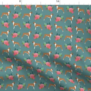 Boxer With Flowers, Boxer Dogs, Boxer, Cute Dog Florals, Pet Dog, Boxer Fabric By Petfriend- Dog Cotton Fabric by the Yard with Spoonflower