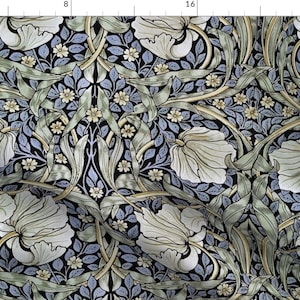 William Morris Fabric - Pimpernel by salvagescapes - Floral Green Blue Art Nouveau Victorian Pimpernel Fabric by the Yard by Spoonflower