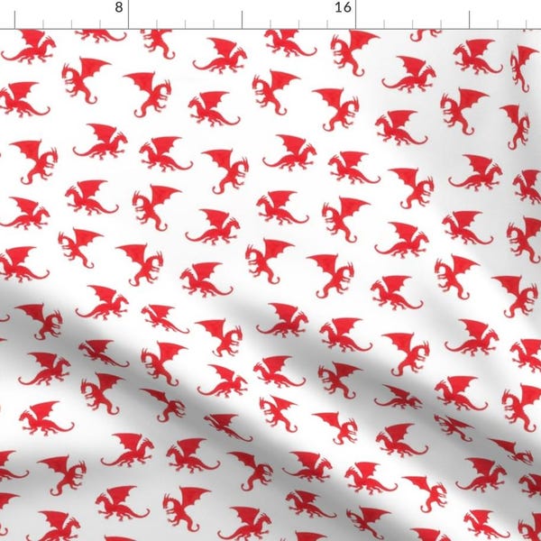 Red Dragon Silhouette Fabric - Red Dragons By Nadyabasos - Dragons Pattern Magical Whimsical Cotton Fabric By The Yard With Spoonflower