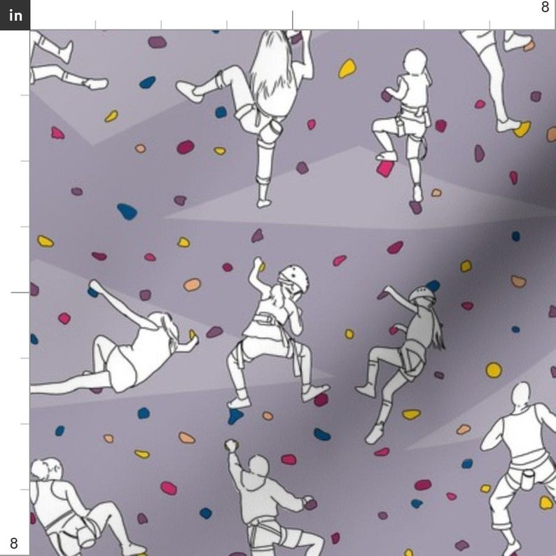 Rock Climbing Fabric Rock Climbers On Pale Purple By Etsy