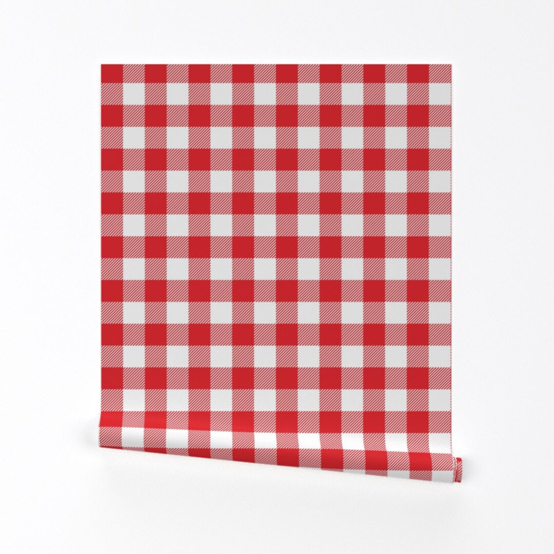 Modern Gingham Wallpaper Gingham Red One by Juliesfabrics - Etsy