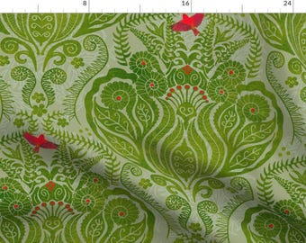 Hawaii Fabric - Hapuu Fern Damask By Honoluludesigns - Sage Green Forest Fern Plants Tropical Cotton Fabric By The Yard With Spoonflower